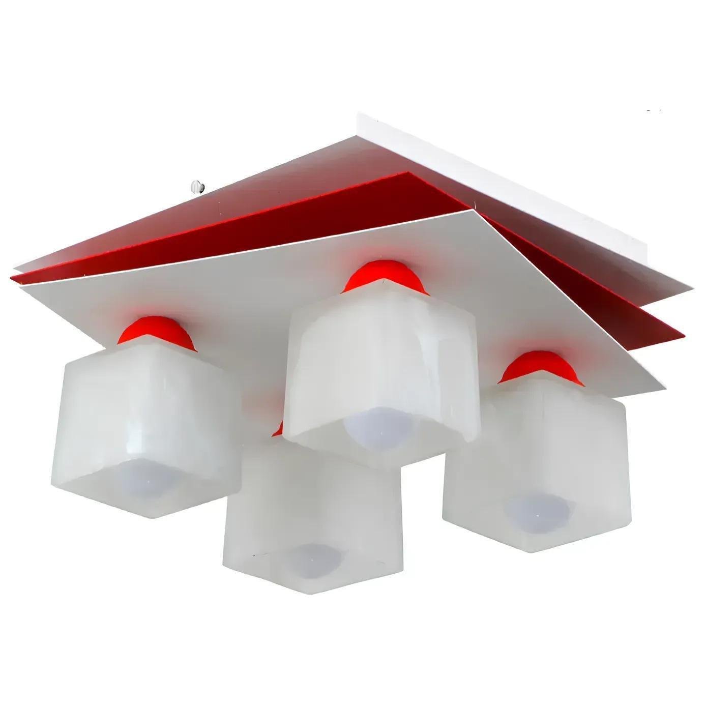 Люстра потолочная Sirius PR 1007/4 на четыре квадратных плафона под лампу Е27 IP20 Бело-красный (00000139859)