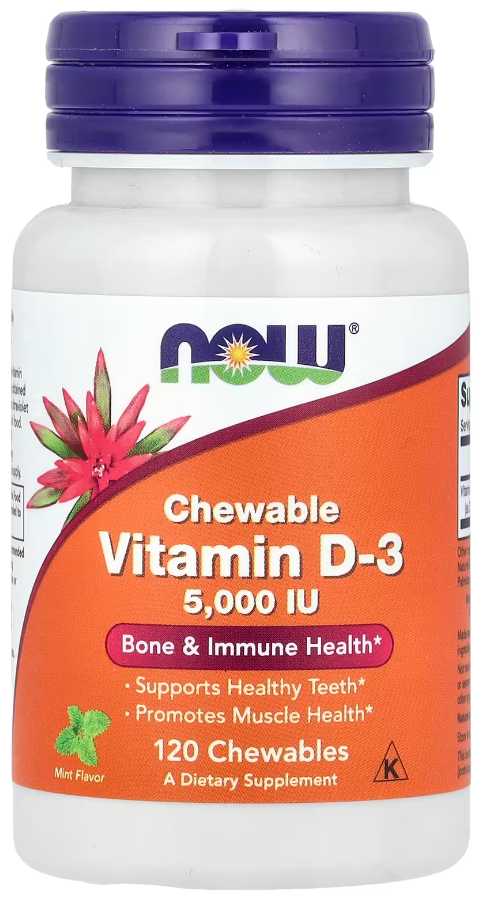 Витамин Д3 натуральный мятный вкус NOW FOODS VIT D-3 5000 МЕ 120 жевательных таблеток