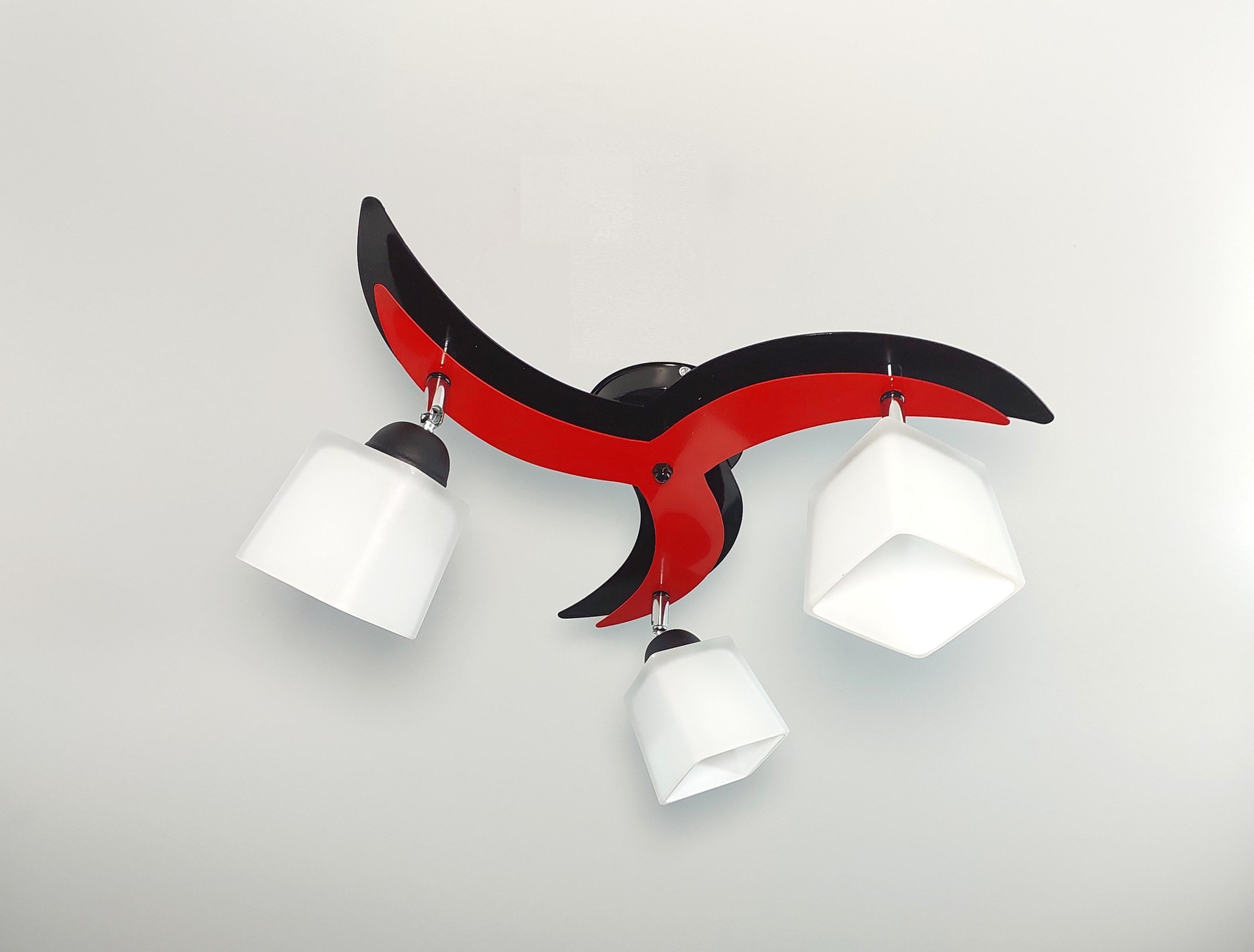 Люстра потолочная Бриз 3А на три поворотных плафона Черный/Красный