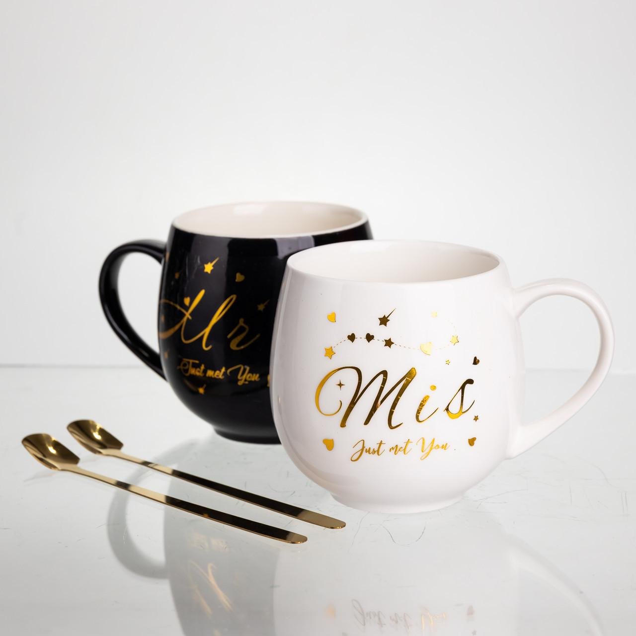 Набор чашек фарфоровых Mr&Mis с ложкой 2 шт. по 350 мл Черный с белым (FM-29) - фото 4 Набор чашек фарфоровых Mr&Mis с ложкой 2 шт. по 350 мл Черный с белым (FM-29) - фото 4