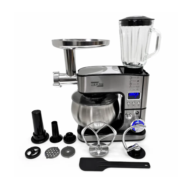 Кухонный комбайн Zepline 7в1 4200 Вт LCD-дисплеем с мясорубкой/блендером 1,5л/чаша 6л Черный (RB-678)