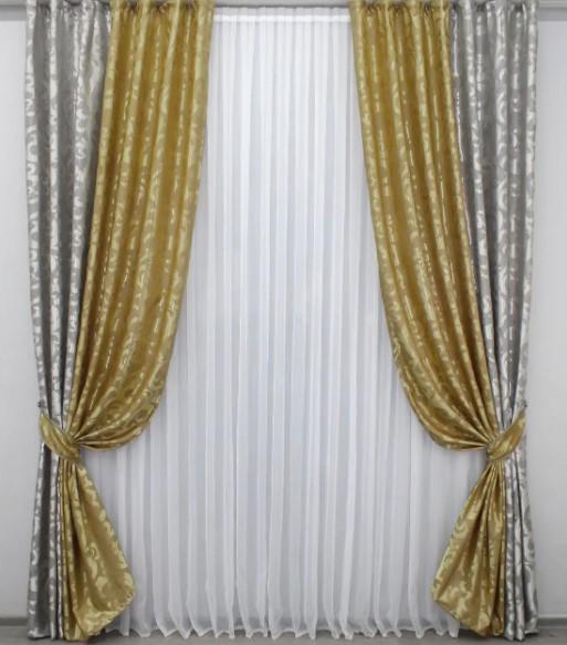 Комплект штор 1,5х2,7 м 2 шт. Сірий/Золотистий (014дк/091-293ш)