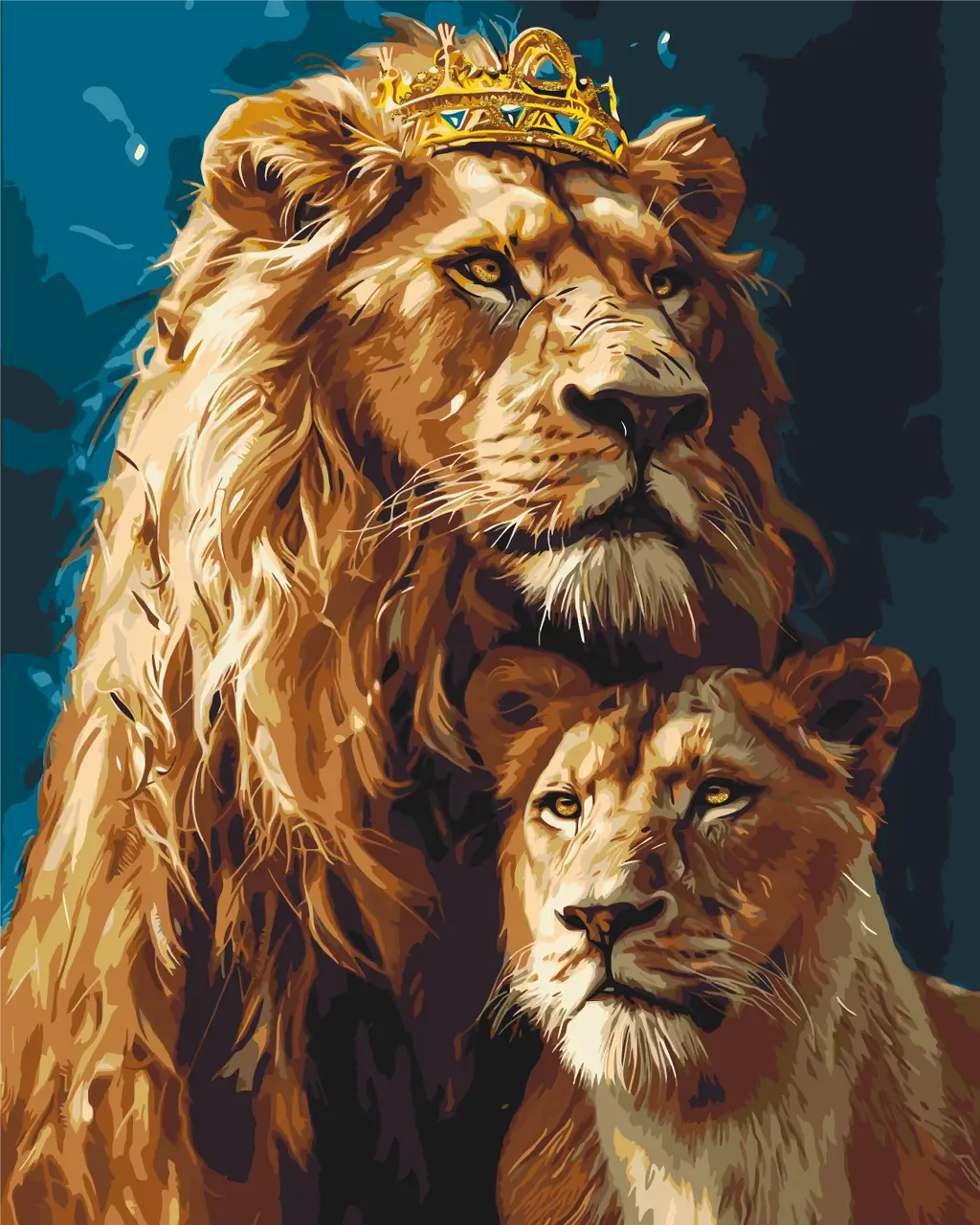 Картина по номерам ORIGAMI Животные Король лев и львица с красками металлик 40х50 см (LW0320)