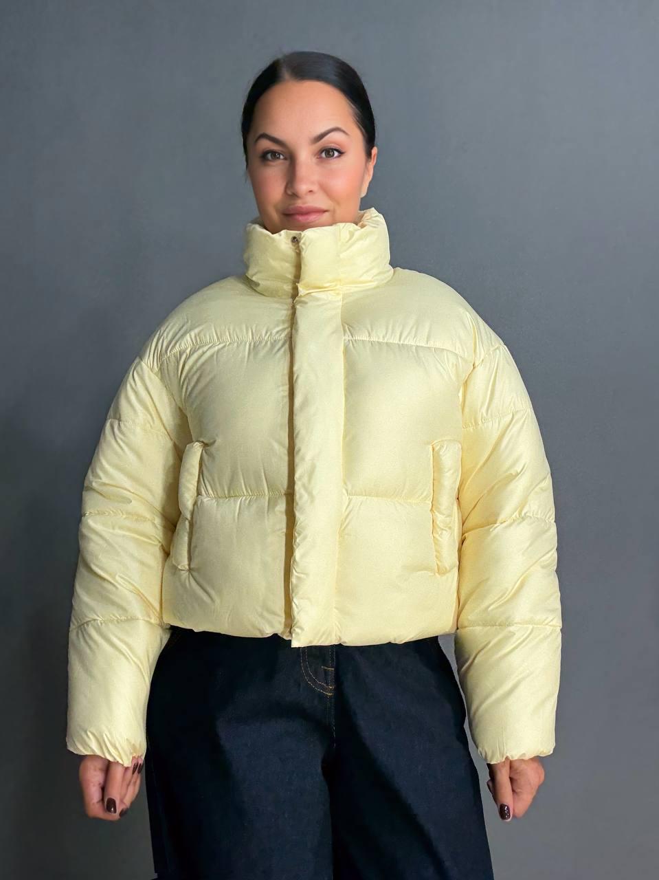 Куртка женская HAIZIYUAN 8606 короткая пуффер с воротником XL Желтый (4794) Куртка женская HAIZIYUAN 8606 короткая пуффер с воротником XL Желтый (4794)