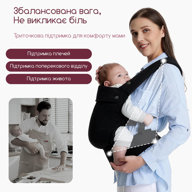 Слінг для новонароджених Чорний - фото 4 Слінг для новонароджених Чорний - фото 4