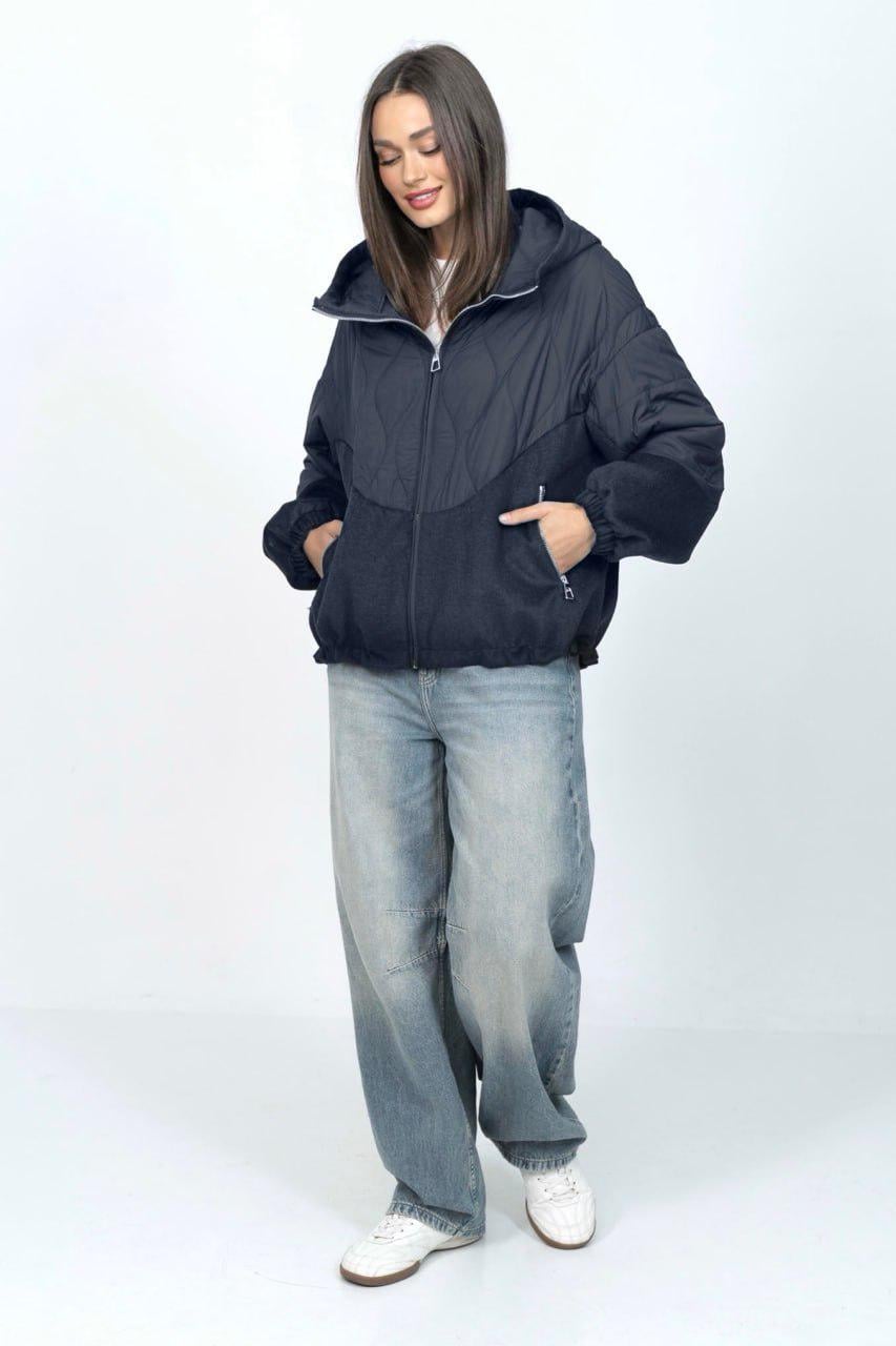 Куртка женская шерстяная комбинированная oversize р. 52 Темно-синий (33304921)