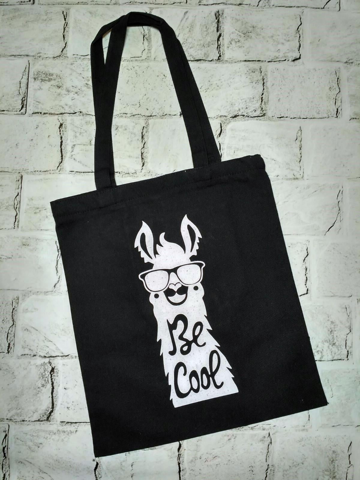 Эко сумка шоппер на молнии Лама 34х40 см Черный (24-474)