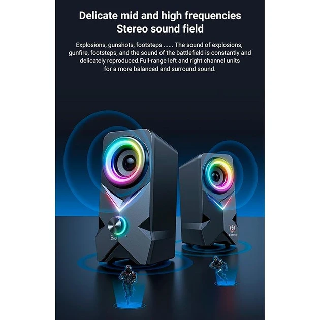 Колонки компьютерные акустика для ПК Onikuma L2 с RGB подсветкой 10 W BT/AUX/USB Black - фото 7
