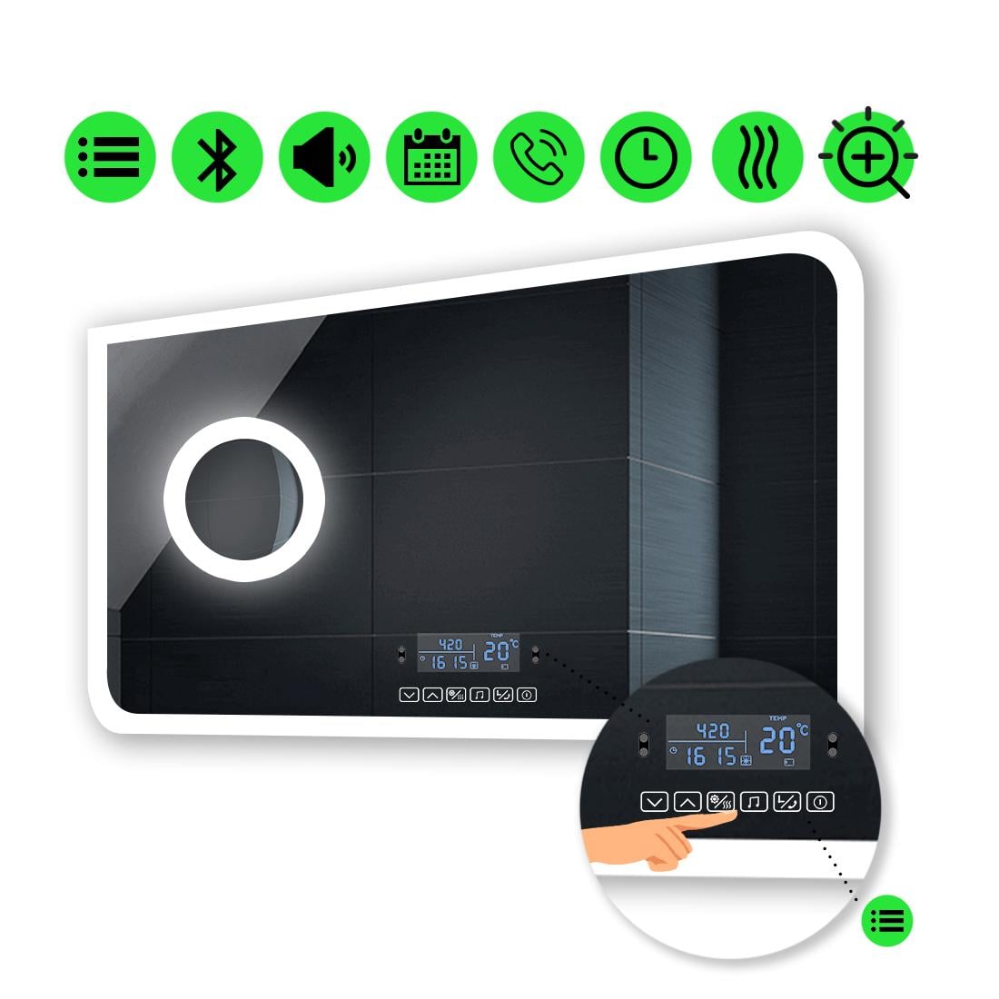 Зеркало с LED подсветкой Kruka с Smart-блоком/линзой с подсветкой и подогревом 70x100 см (Kruka151)