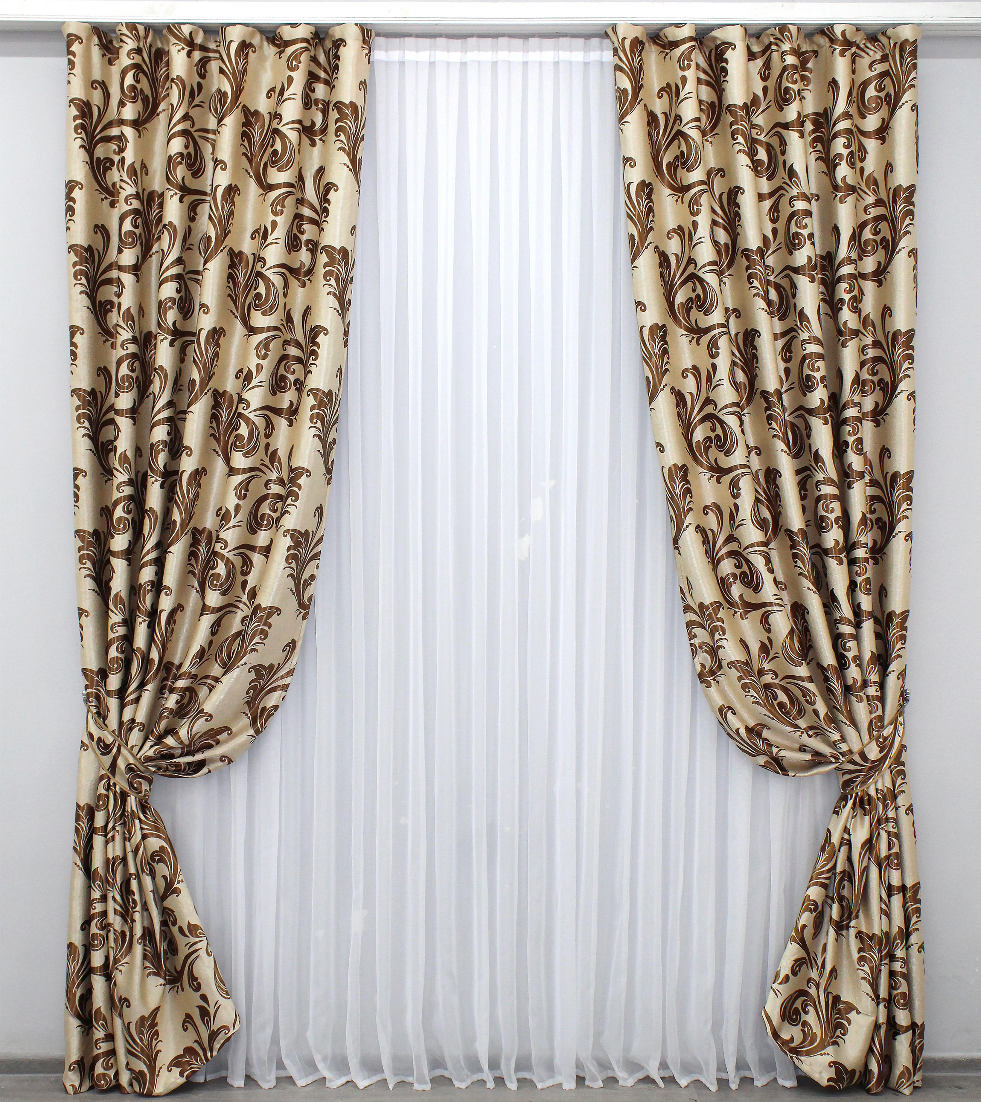 Комплект готовых штор VR-Textil Блэкаут-софт Лилия № 1275ш Б 100х270 см 2 шт. Капучино/Коричневый (31-691)