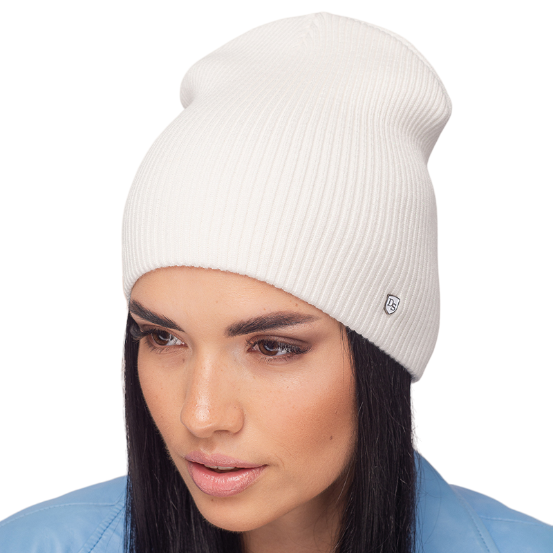 Шапка женская Leks ВЕГАС шерстяная двойная без отворота удлиненная рубчик One size Молочный (124446) - фото 1