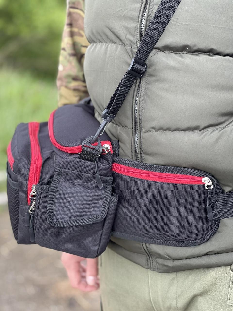 Сумка спиннингиста на пояс VA для ходовой рыбалки Черный с красным (2497411159)