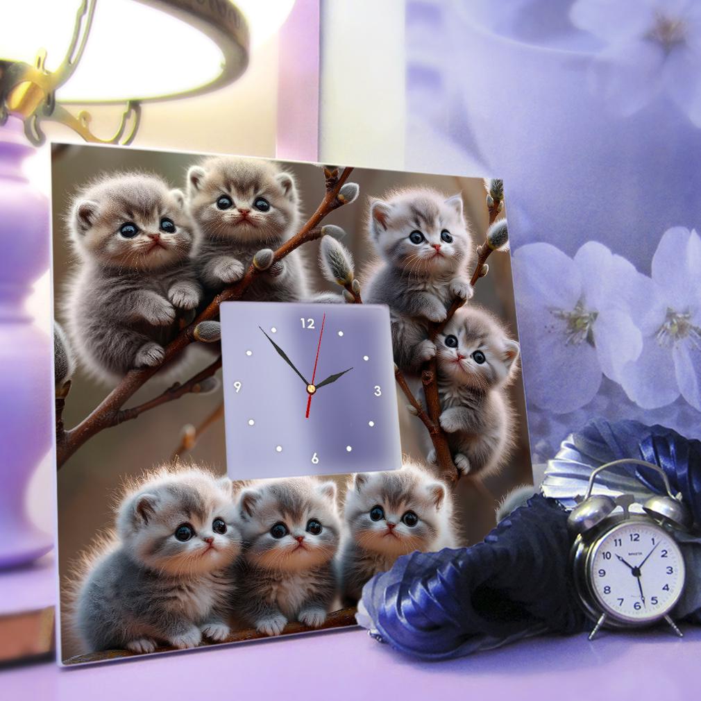 Часы Котята на ветках вербы 260x260 мм (C04656) - фото 3 Часы Котята на ветках вербы 260x260 мм (C04656) - фото 3
