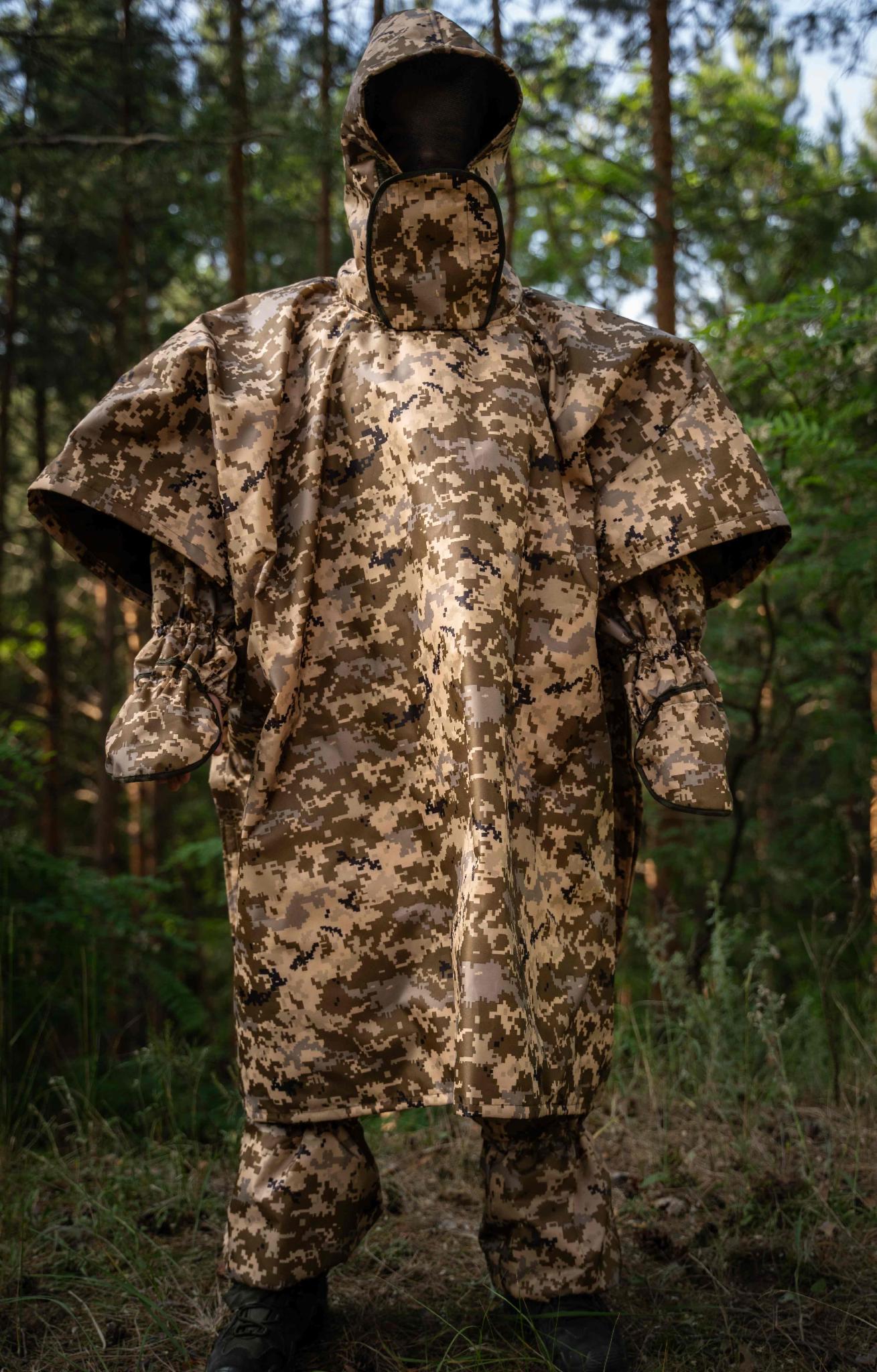 Комплект анти-тепловизорный плащ-пончо-маскхалат Пиксель