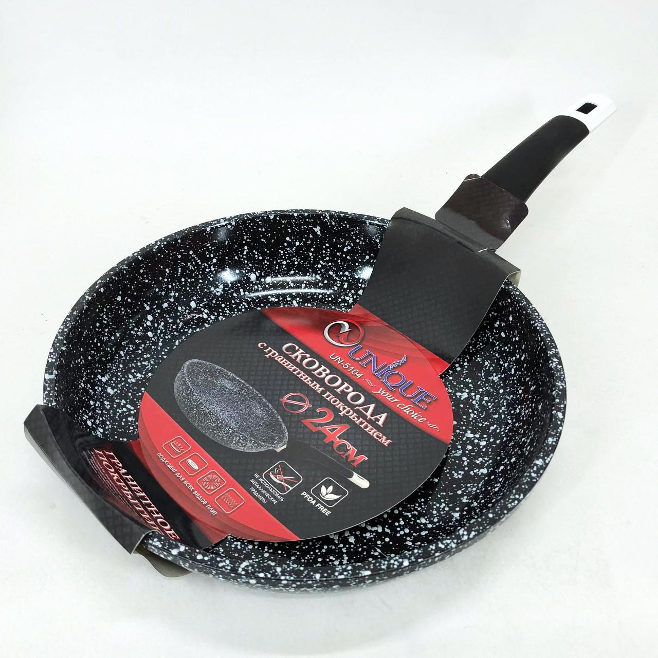 Сковорода Unique без крышки с гранитным/антипригарным покрытием 24 см (UN-5104)