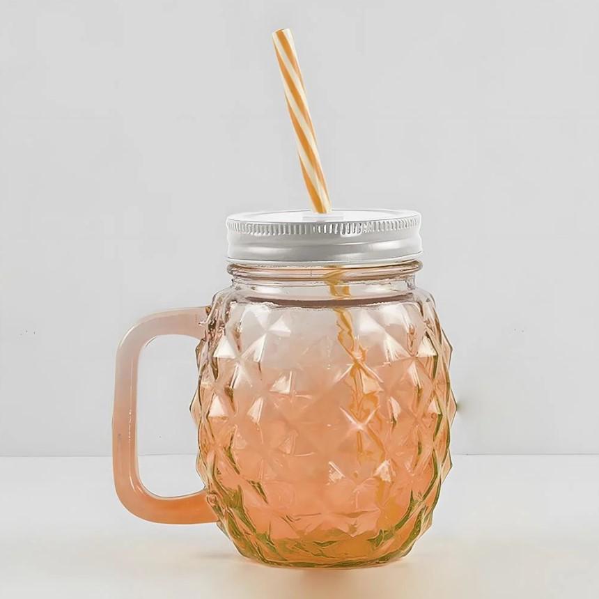 Чашка-банка скляна Ананас з кришкою і трубочкою 500 мл Помаранчевий (OS-K9480P) - фото 2 Чашка-банка скляна Ананас з кришкою і трубочкою 500 мл Помаранчевий (OS-K9480P) - фото 2