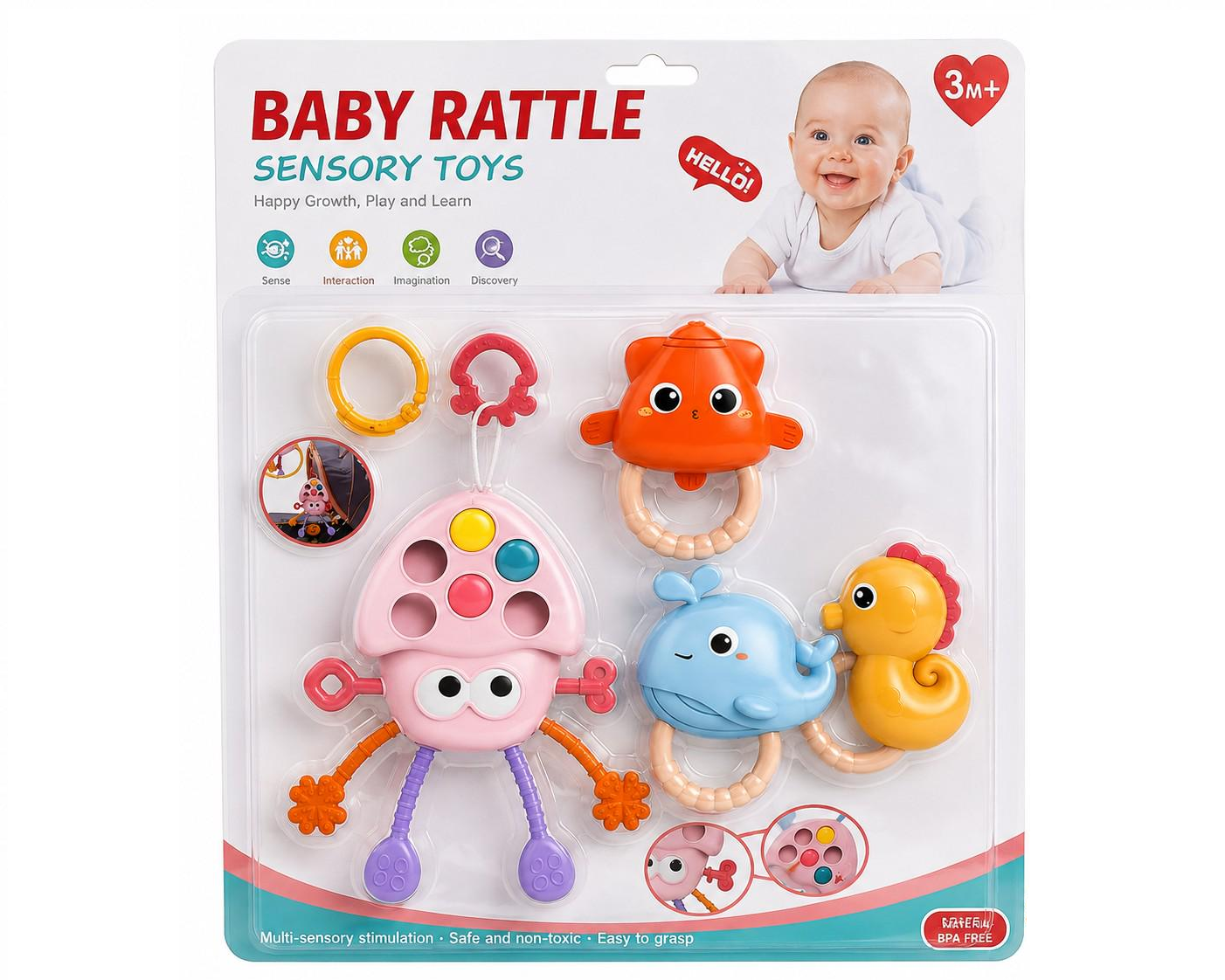 Игрушка для малышей Baby Rattle Sensory Toys Погремушки сенсорные 4 шт. (KLQ529A)