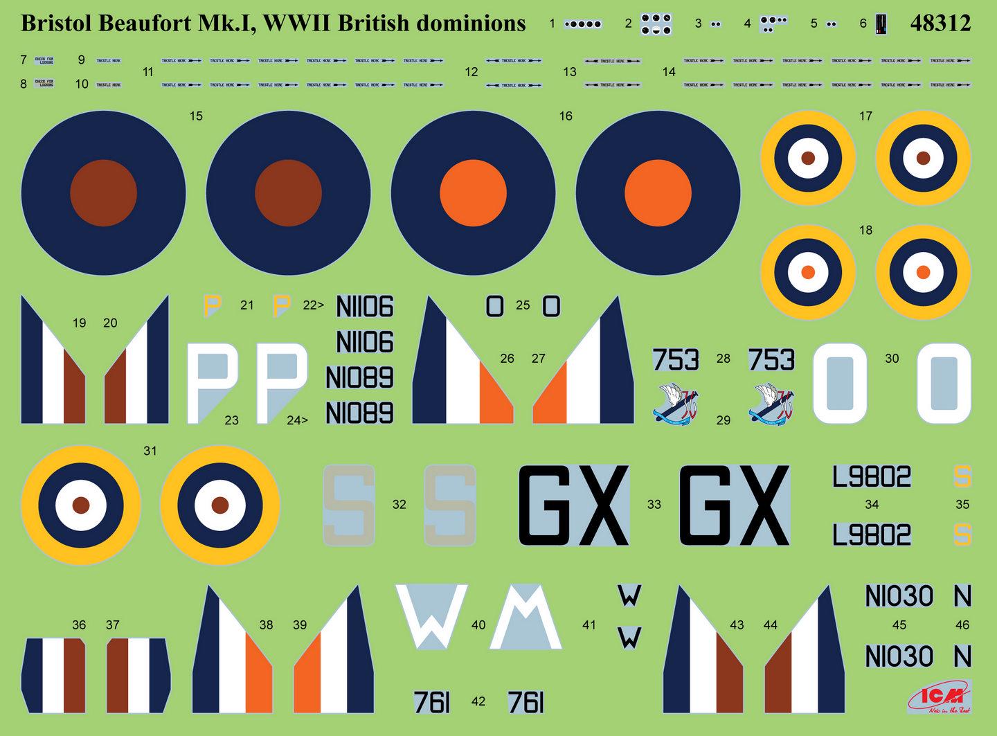 Сборная модель ICM Bristol Beaufort Mk.I ВВС Британских доминионов 2СВ (48312) - фото 11