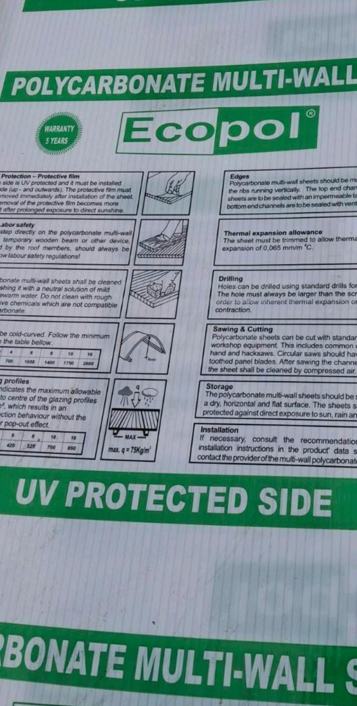 Поликарбонат сотовый Ecopol с 1УФ-защитой 10 мм 2100x6000 мм Прозрачный (26820456) - фото 3 Поликарбонат сотовый Ecopol с 1УФ-защитой 10 мм 2100x6000 мм Прозрачный (26820456) - фото 3