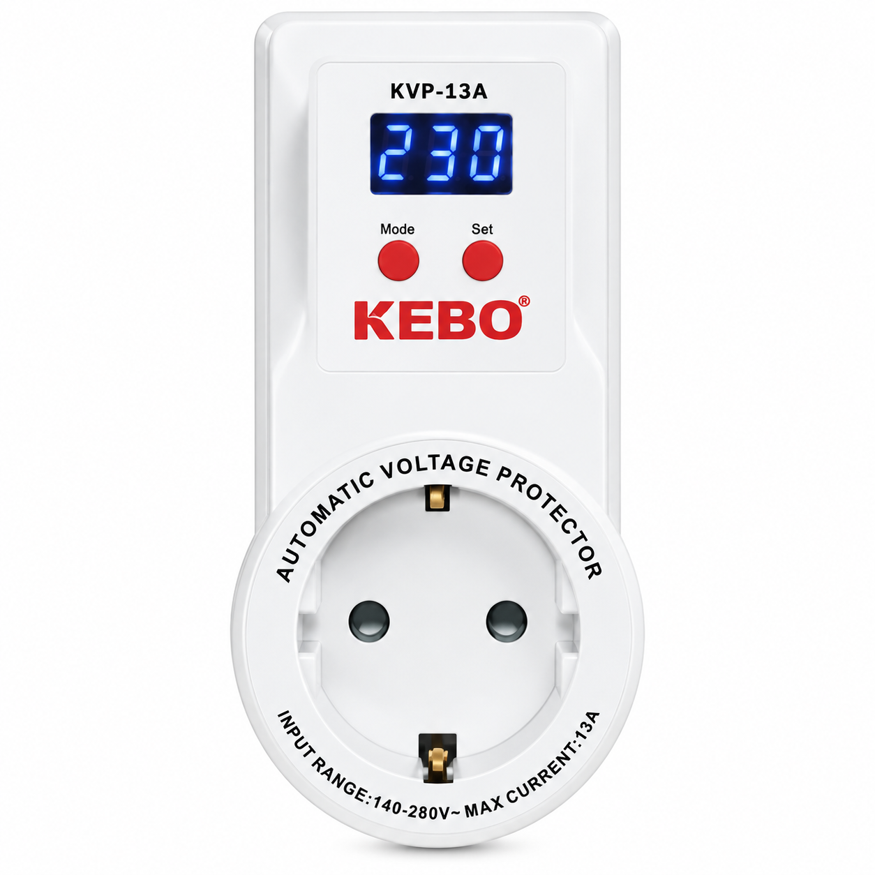 Реле напряжения в розетку KEBO KVP-13A 2-13A 140-280V АС Белый (38473160)
