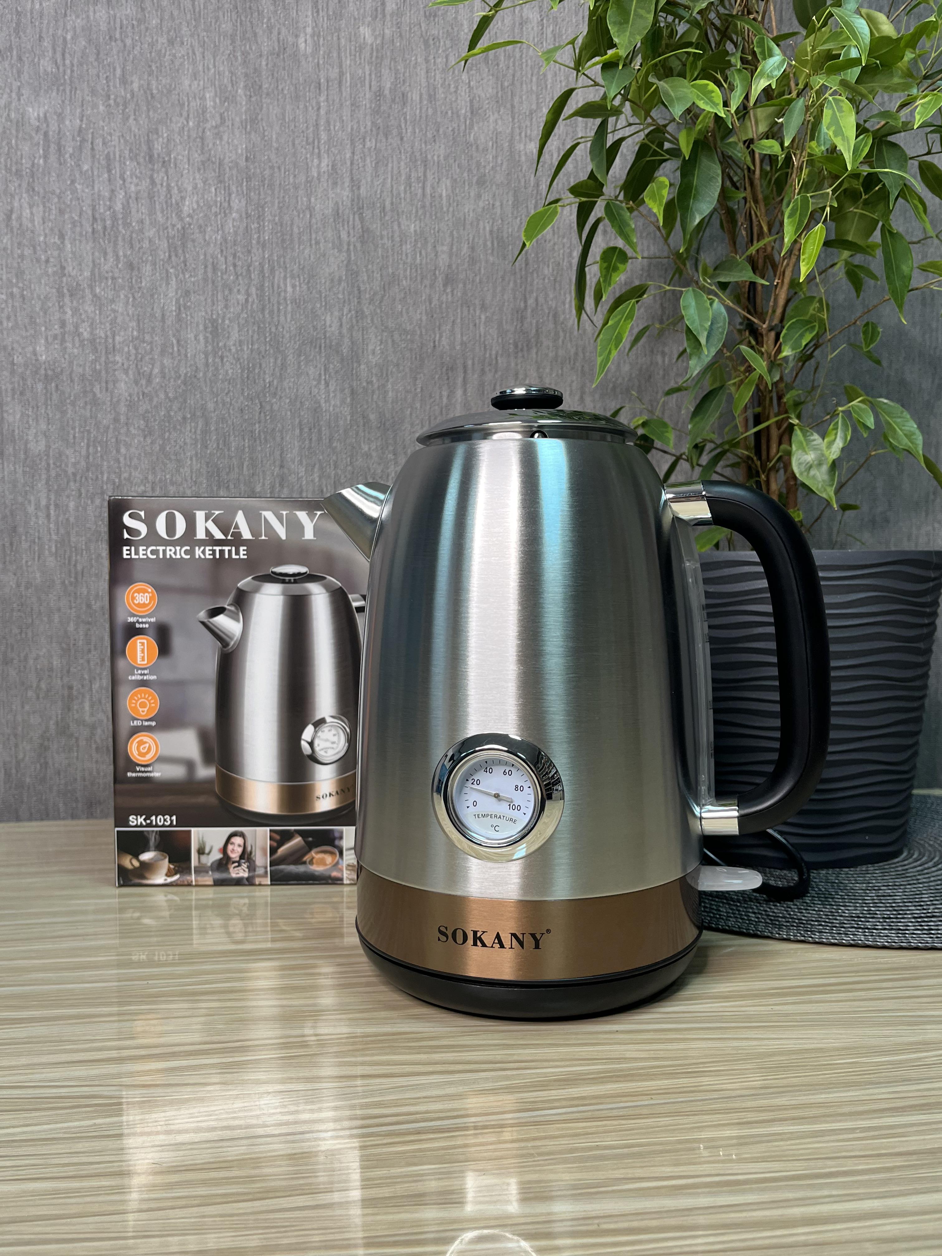 Электрочайник Sokany SK-1031 с термометром бесшумный нержавеющая сталь 1,7 л (260775) Электрочайник Sokany SK-1031 с термометром бесшумный нержавеющая сталь 1,7 л (260775)