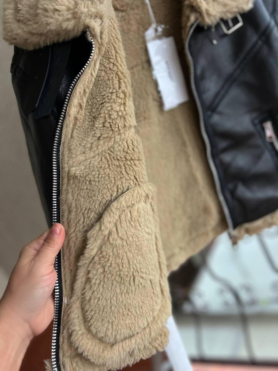 Дублянка жіноча Aftf Basic 2407 коротка блискавка з хутром екозамша M Темно-коричневий (3124) - фото 5