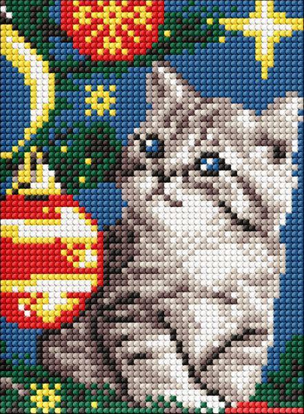 Алмазная мозаика без подрамника Ideyka Котенок под елкой 15х20 см (Id-AMM1074)