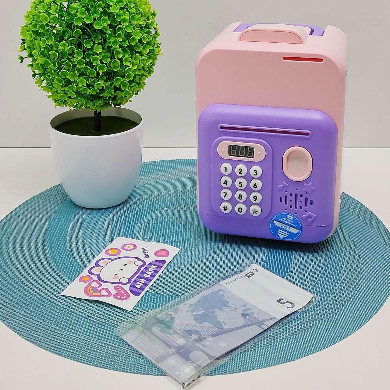 Сейф-скарбничка Банківський термінал зі сканером відбитка пальця та кодовим замком Рожево-фіолетовий (589-36A-37A)