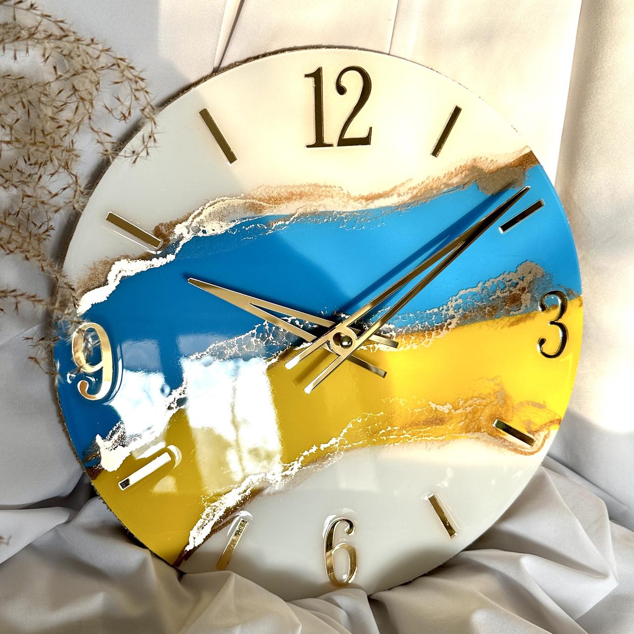 Часы настенные круглые из эпоксидной смолы Флаг Украины 40x40 см