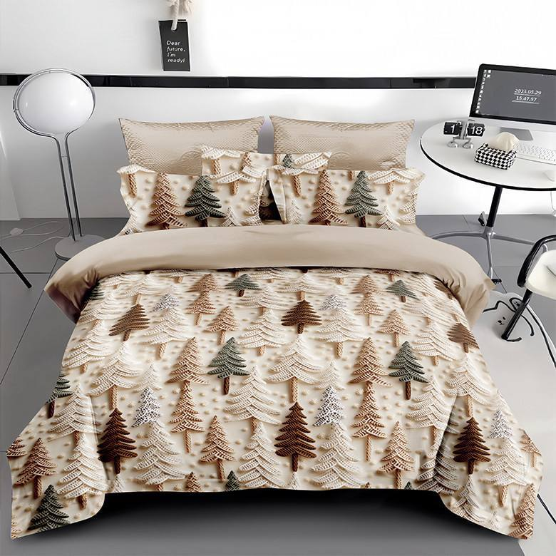 Постільна білизна сатин 5D двоспальне 70х70 см Молочний із коричневим - фото 1 Постільна білизна сатин 5D двоспальне 70х70 см Молочний із коричневим - фото 1