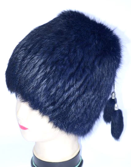 Шапка-кубанка женская из меха кролика Темно-синий (28163)