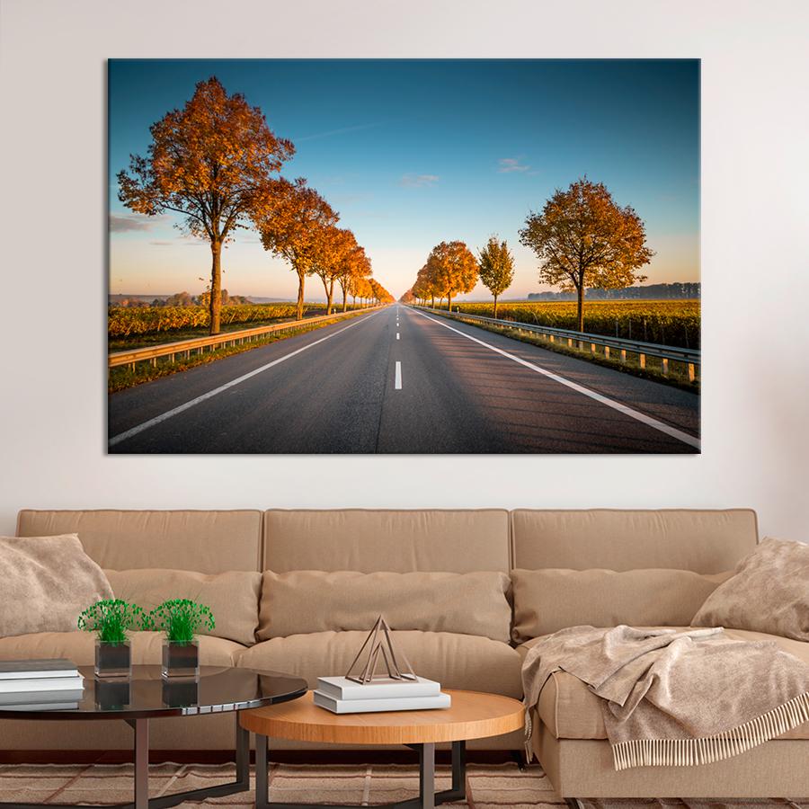 Картина природа Осенние деревья вдоль дороги 51x34 см (A1122-1)