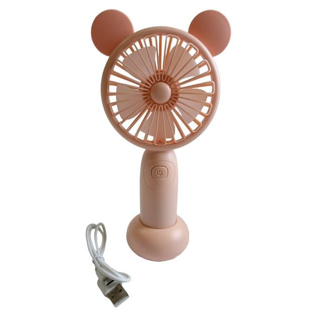 Вентилятор ручной аккумуляторный DianDi Mini Fan SQ-2165 с подставкой/подсветкой и USB-зарядкой Розовый - фото 1