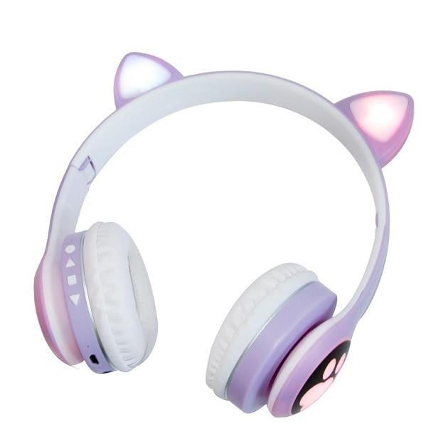 Навушники бездротові Cat Ear VZV-23M Bluetooth з RGB підсвічуванням і котячими вушками Бузковий - фото 2