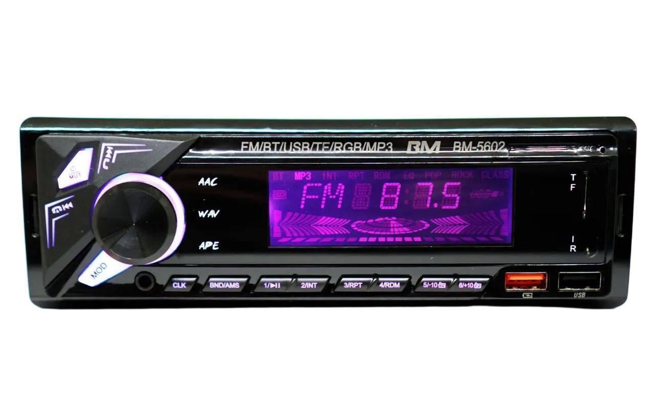 Автомагнитола BOSCHMANN BM-5602 1DIN с Bluetooth и ISO разъёмом, RGB подсветка панели, 2×USB, microSD/TF, AUX вход, MP3