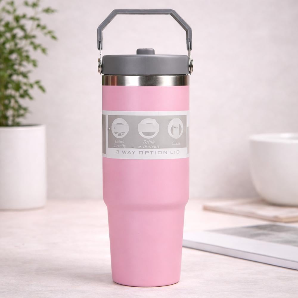 Термокружка 124706 900 мл из нержавеющей стали с ручкой и трубочкой Розовый