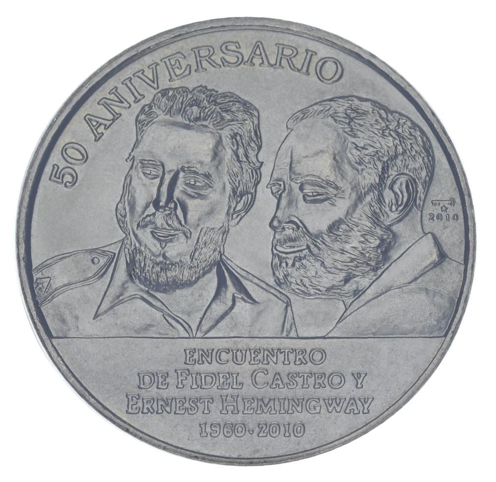 Колекційна монета Куба 1 песо 2010 AU-UNC 50 років зустрічі Фіделя Кастро та Ернеста Хемінгуея (М21422)