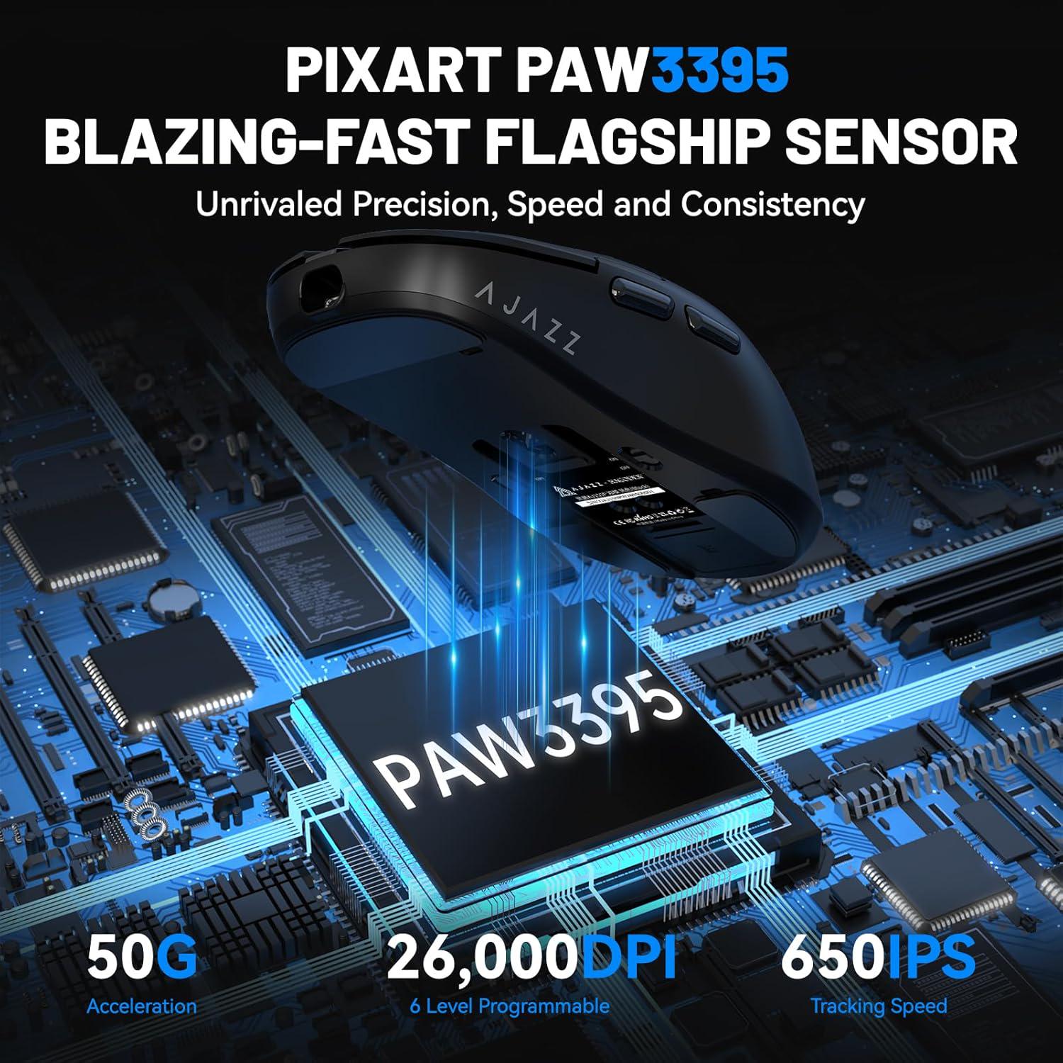 Миша ігрова бездротова Ajazz AJ159P із зарядною док-станцією RGB/сенсором PAW3395/26K DPI/56G/5 програмованими кнопками Black - фото 6 Миша ігрова бездротова Ajazz AJ159P із зарядною док-станцією RGB/сенсором PAW3395/26K DPI/56G/5 програмованими кнопками Black - фото 6