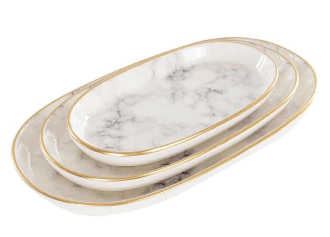 Набор сервировочных блюд Alba ceramics Marble керамических овальных Белый мрамор (769-028) Набор сервировочных блюд Alba ceramics Marble керамических овальных Белый мрамор (769-028)
