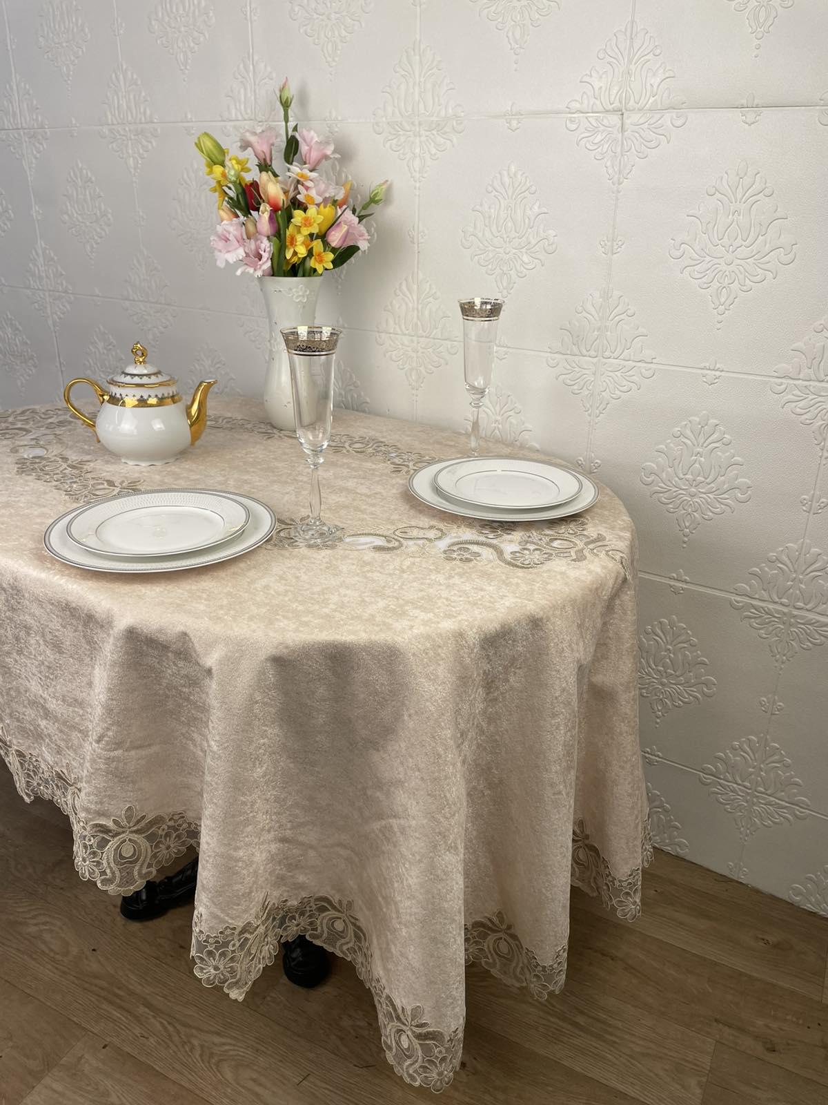 Скатерть велюровая Acme Tekstil PVS Marguerite ovale 160x260 см Cappucino (CN37701)