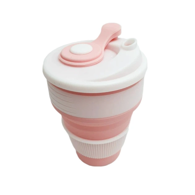 Чашка складная силиконовая с крышкой Collapsible Cup 350 мл Розово-белый (3-1-430007)