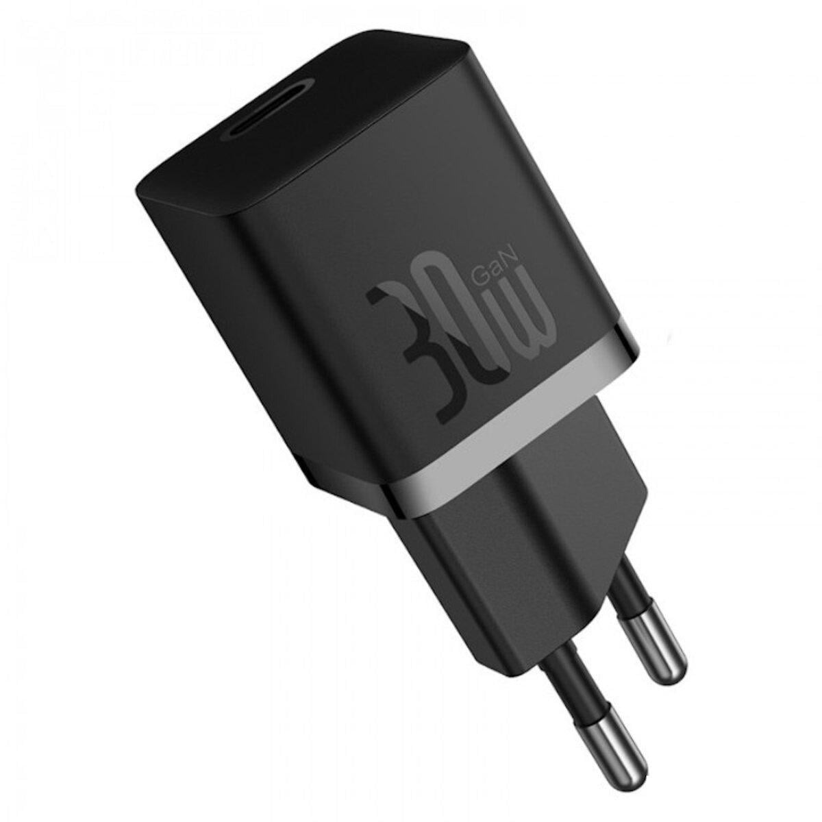 Зарядное устройство с кабелем BASEUS GaN5 Fast Charger Mini 1xType-C 30W 3A Type-C to Type-C EU Black (P10110902113-00)