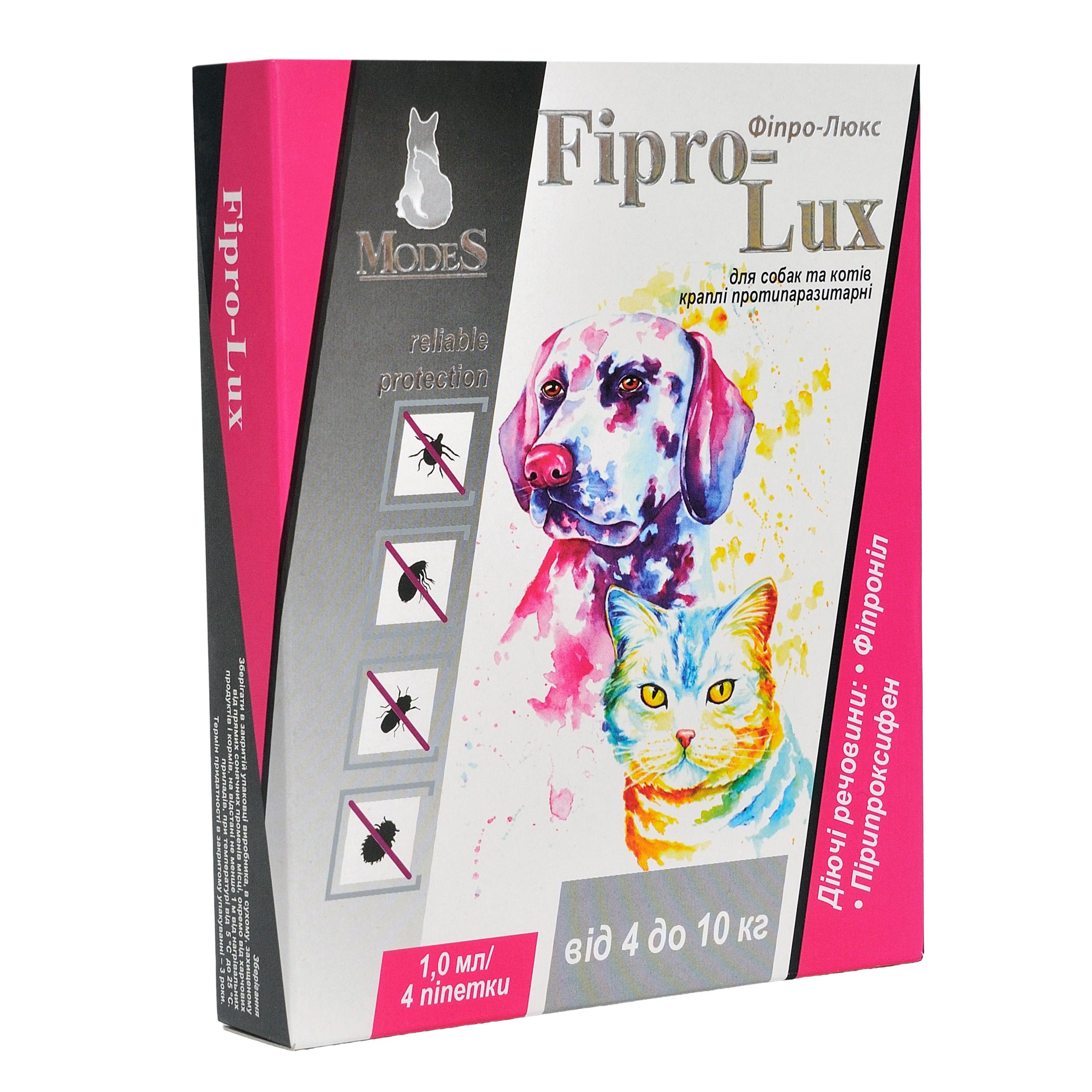 Краплі протипаразитарний ModeS Fipro-Lux для котів/собак 4-10кг 1,0 мл (27834291)
