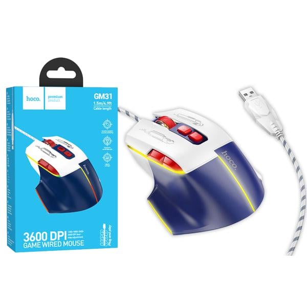 Компьютерная мышь Hoco GM31 Overlord Luminous Gaming Wired Mouse Голубой (23693185)