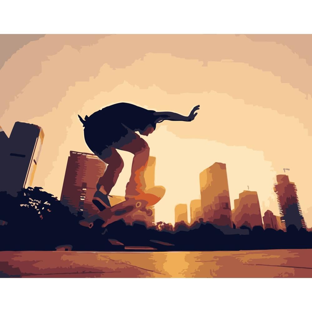 Картина по номерам Strateg Премиум Паркур на фоне города 40x50 см (DY112)