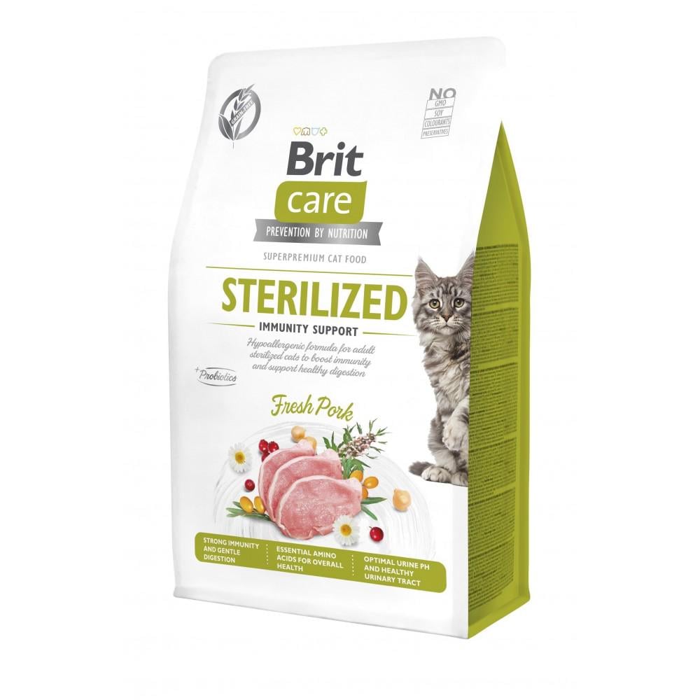 Корм сухий Brit Care Cat by Nutrition Sterilized Immunity Support для стерилізованих кішок зі свининою 400 г (172544)