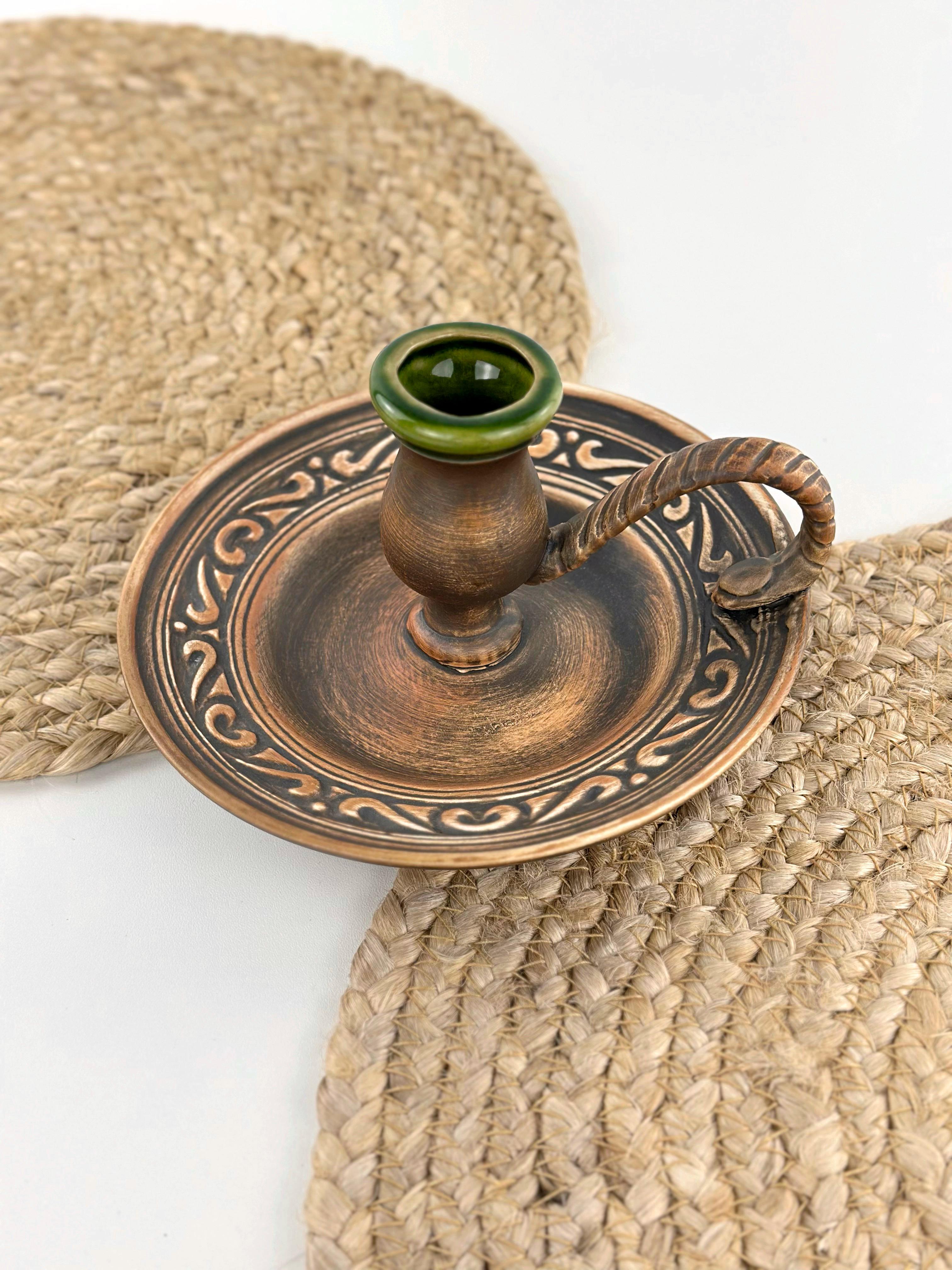 Подсвечник-блюдце для дома глиняный Гражда 9 см Коричневый (17015-1)