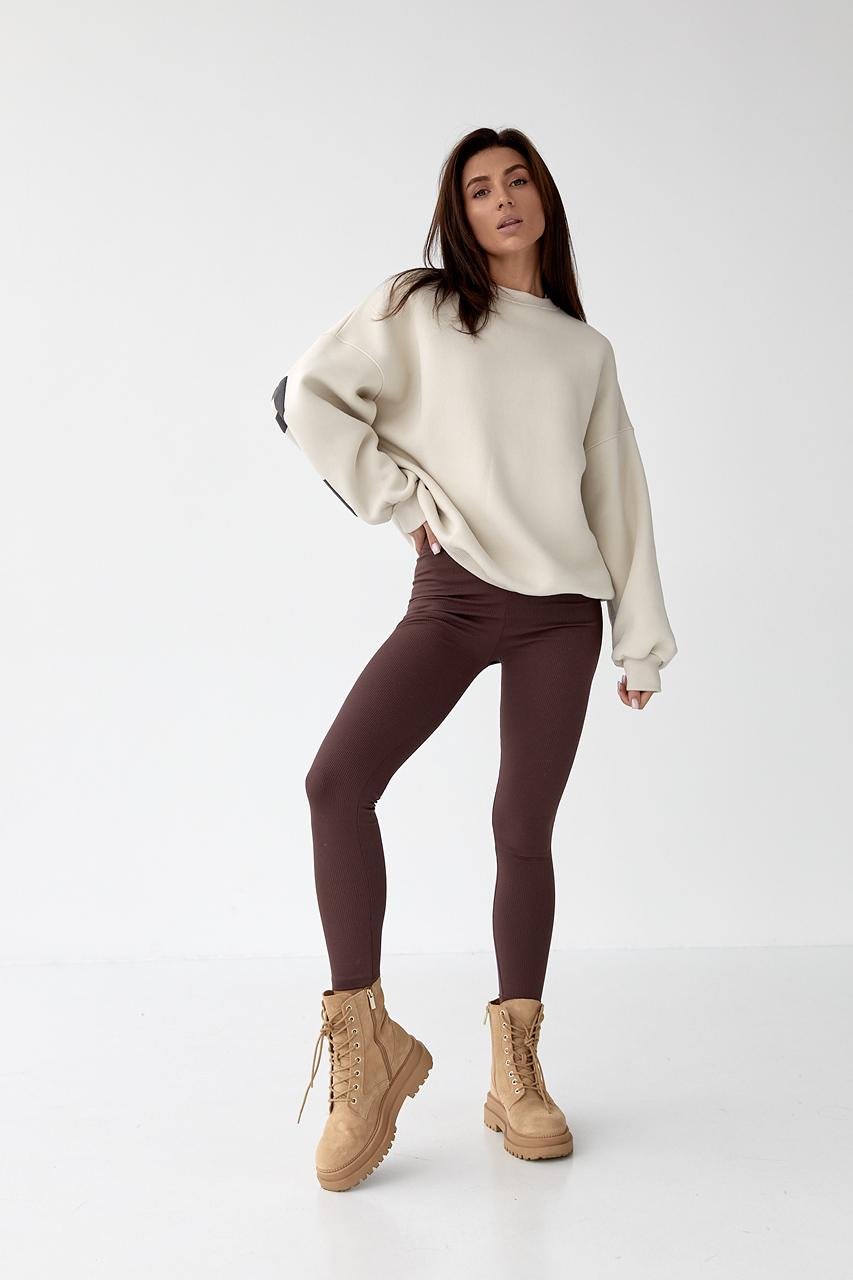 Лосины в рубчик с высокой посадкой M Коричневый - фото 3