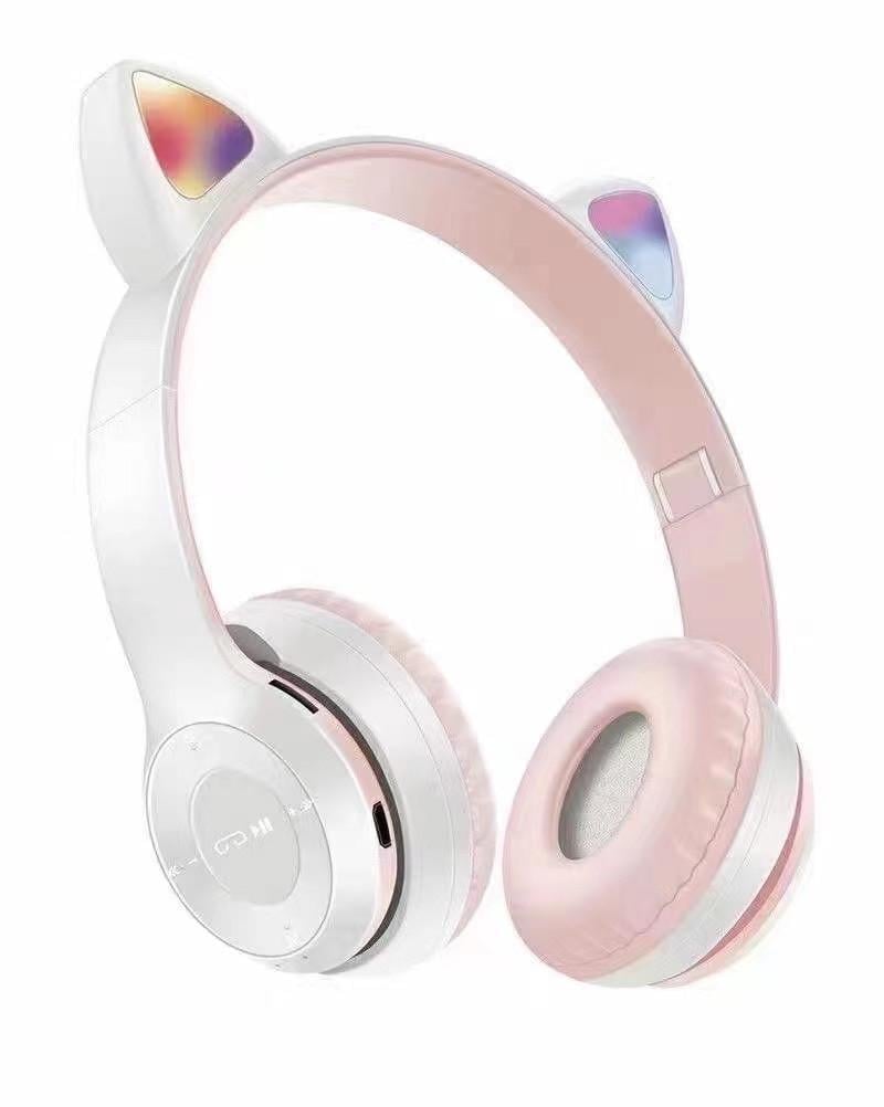 Наушники Bluetooth с ушками и подсветкой Cat Miu Star P47 Светло-серый