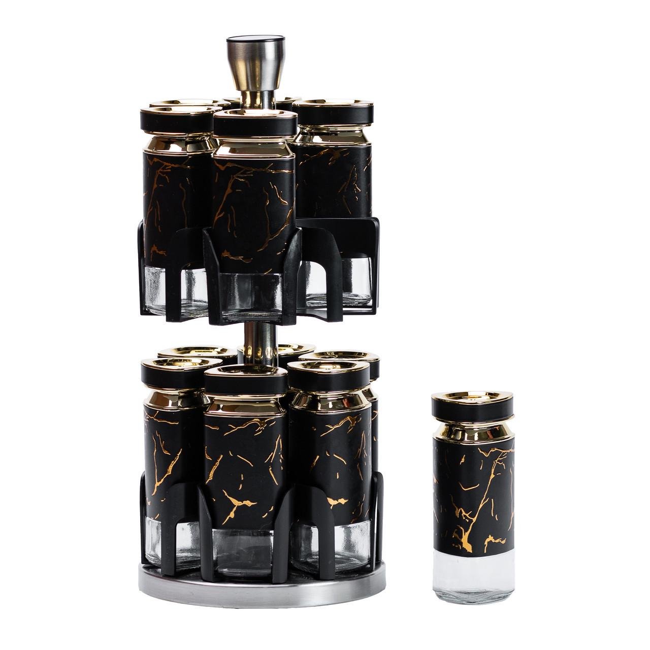 Набір для спецій на підставці 12 шт. по 120 мл Чорний мармур (HP1356) - фото 2